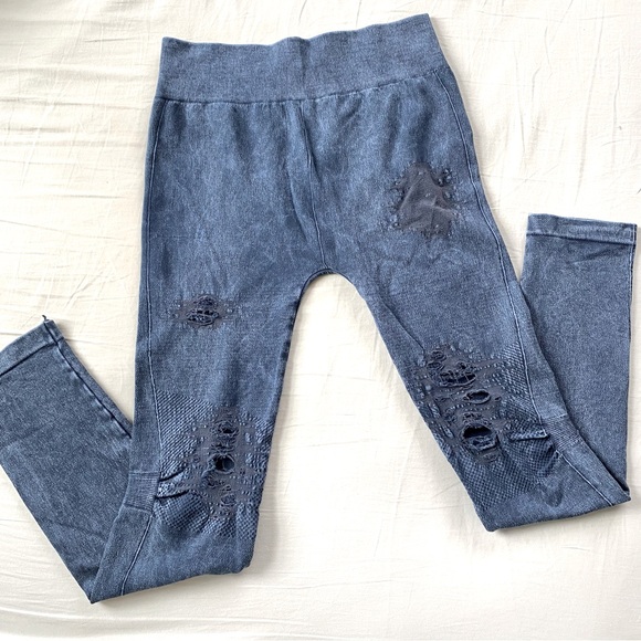 Three Bird Nest Pants - Three Bird Nest Vintage Ripped Destroyed Jeggings Denim One Size Blue NWOT